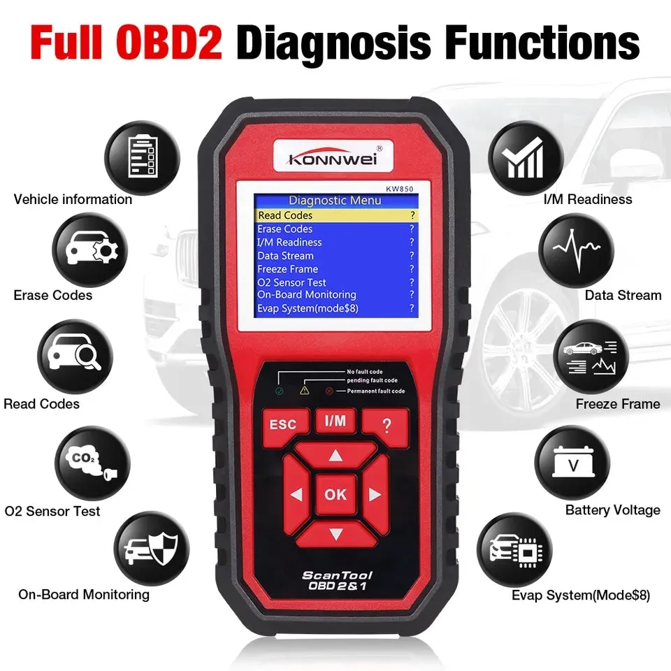 KONNWEI KW850 Full Function Car Diagnosis Car Scanner Universal OBD Engine Code Reader