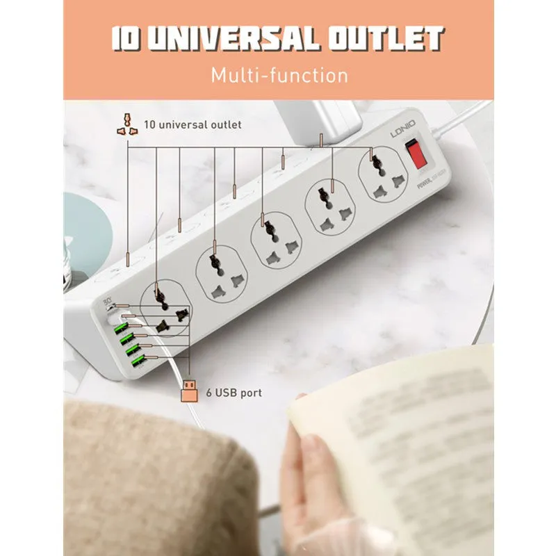 LDNIO SC10610 | 2500W PD & QC3.0 Power Socket  | With 32W Type-C & USB Ports