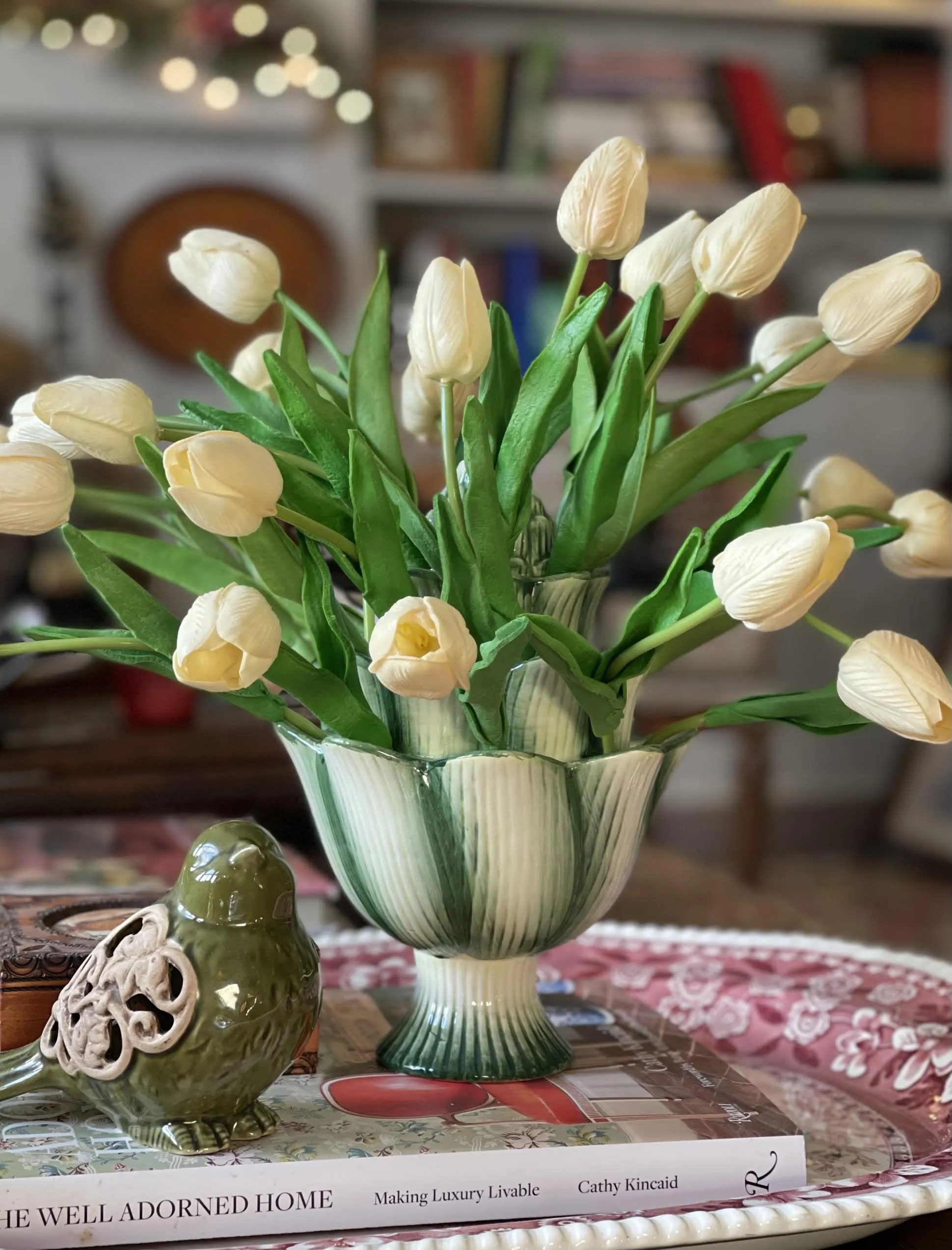 Light Blue Artichoke Majolica Tulipiere Flower Vase