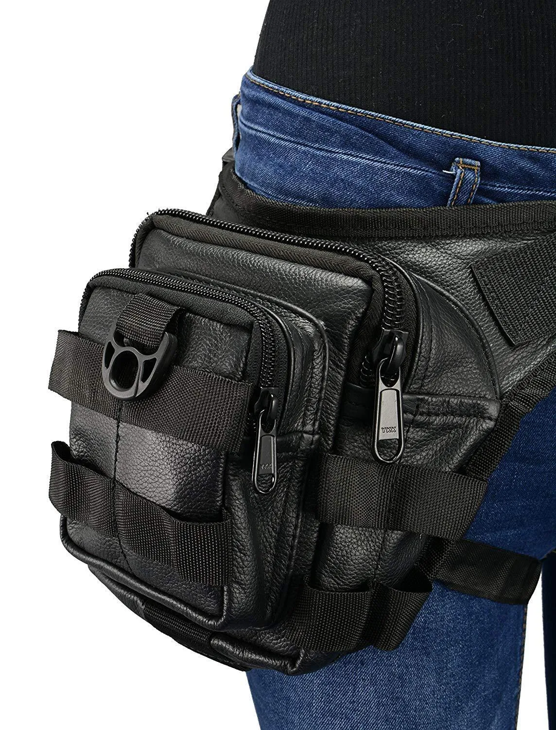 Milwaukee Leather-MP8840-6X8X4 Conceal & Carry Black Leather Tactical Thigh Bag w/ Waist Belt