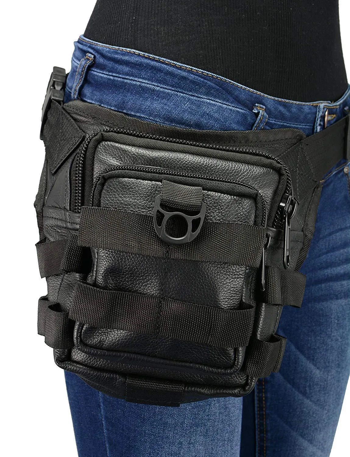 Milwaukee Leather-MP8840-6X8X4 Conceal & Carry Black Leather Tactical Thigh Bag w/ Waist Belt