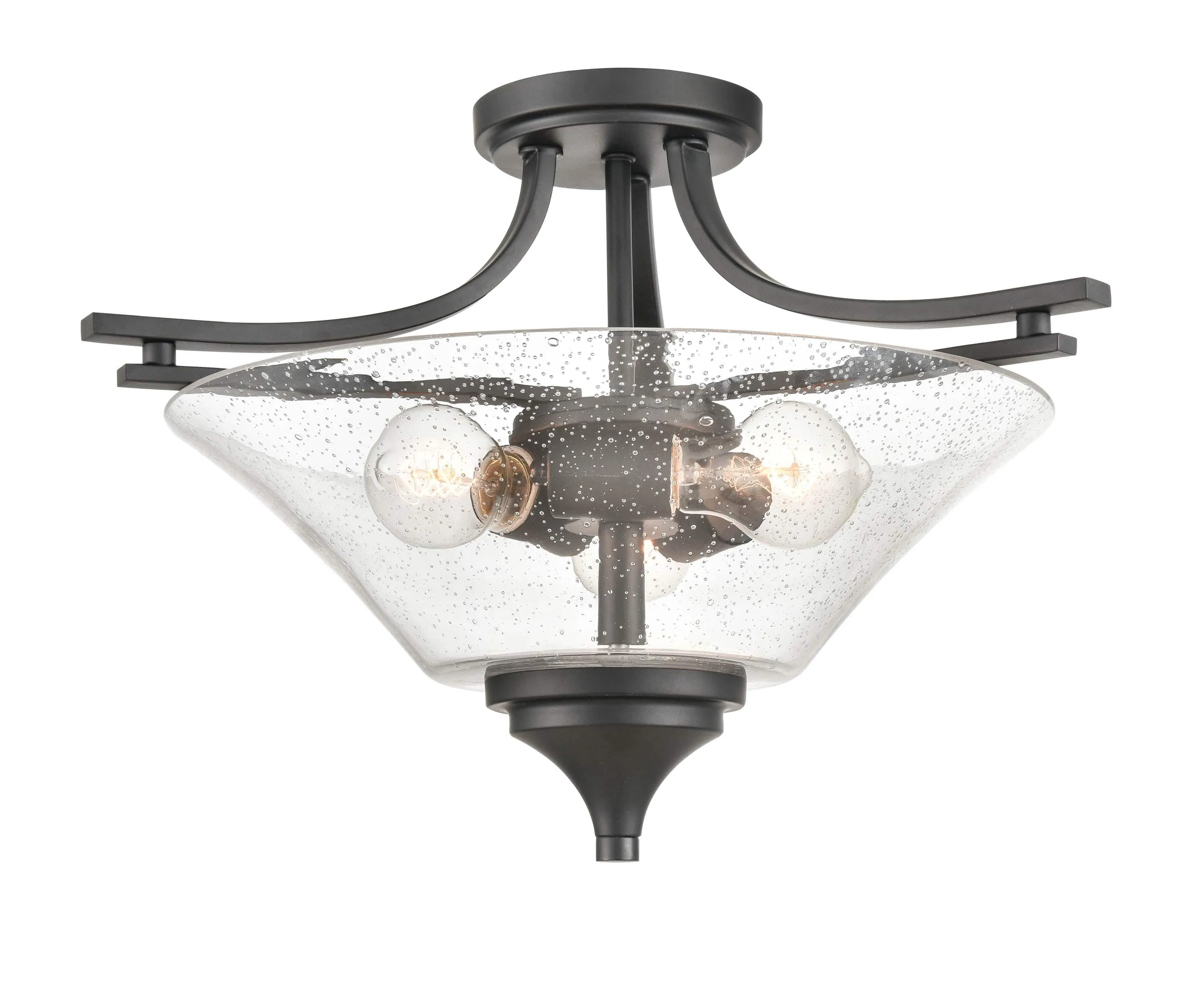 Natalie Semi-Flush Mount Fixture - Matte Black - Clear Seeded Glass - 19in. Diameter - E26 Medium Base