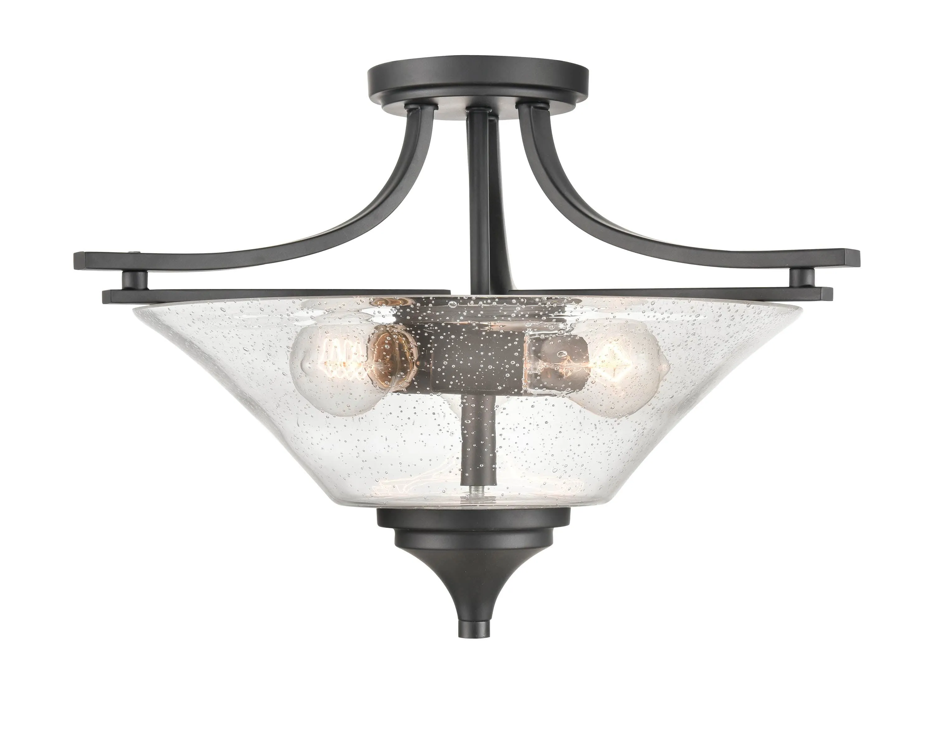 Natalie Semi-Flush Mount Fixture - Matte Black - Clear Seeded Glass - 19in. Diameter - E26 Medium Base