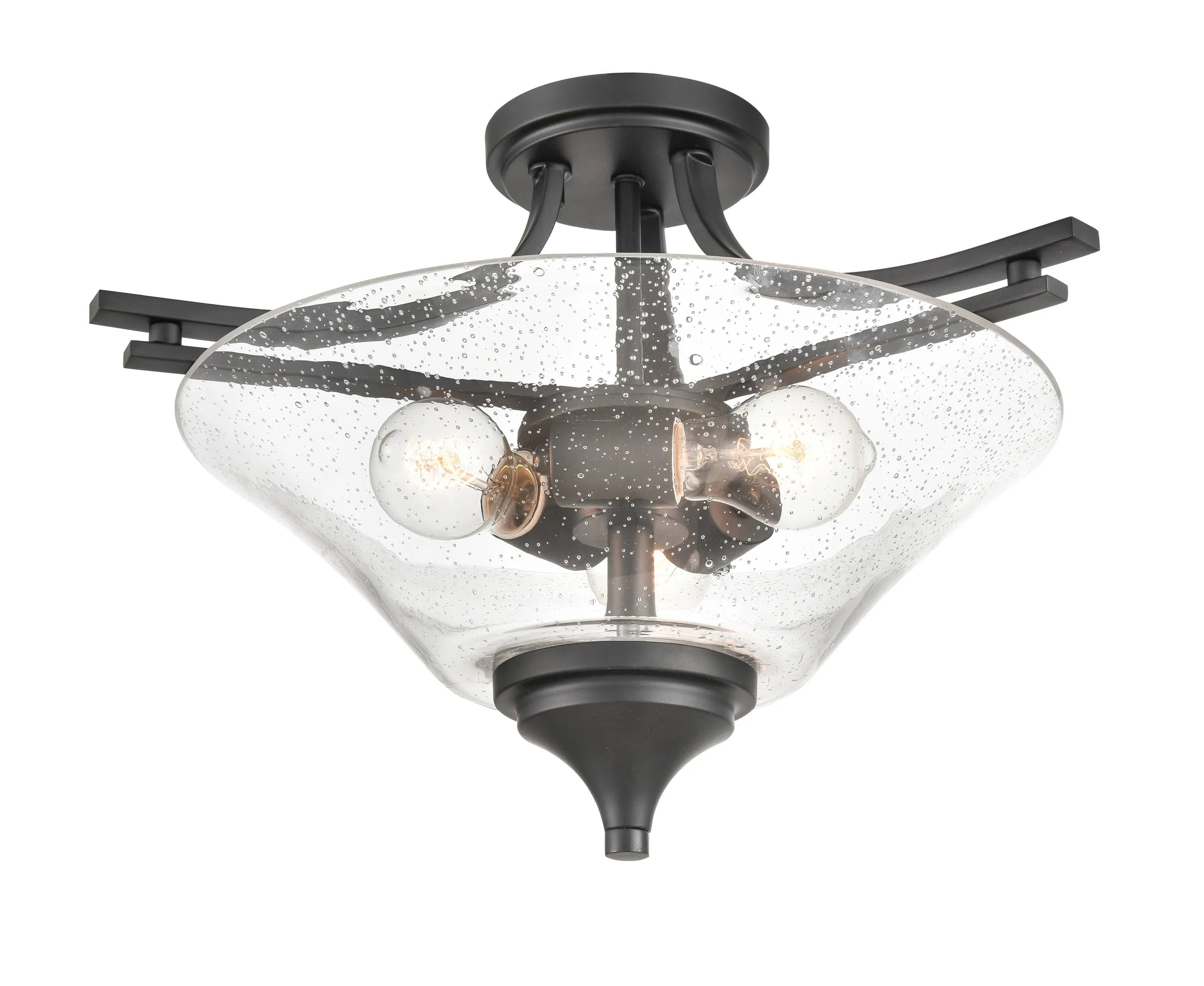 Natalie Semi-Flush Mount Fixture - Matte Black - Clear Seeded Glass - 19in. Diameter - E26 Medium Base