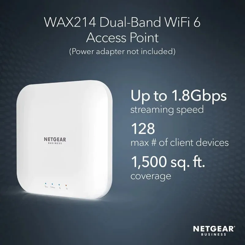 Netgear WAX214 AX1800 / WAX218 AX3600 Cloud Managed Wireless Access Point - WiFi 6 Dual-Band