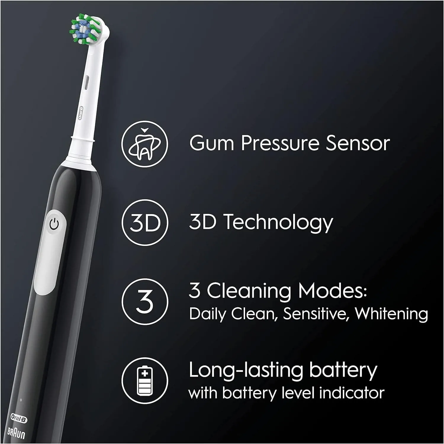 Oral-B Pro 1 Electric Toothbrush With 3D Cleaning, Gifts For Women / Men, 1 Toothbrush Head & Travel Case, Gum Pressure Control, 2 Pin UK Plug, Black