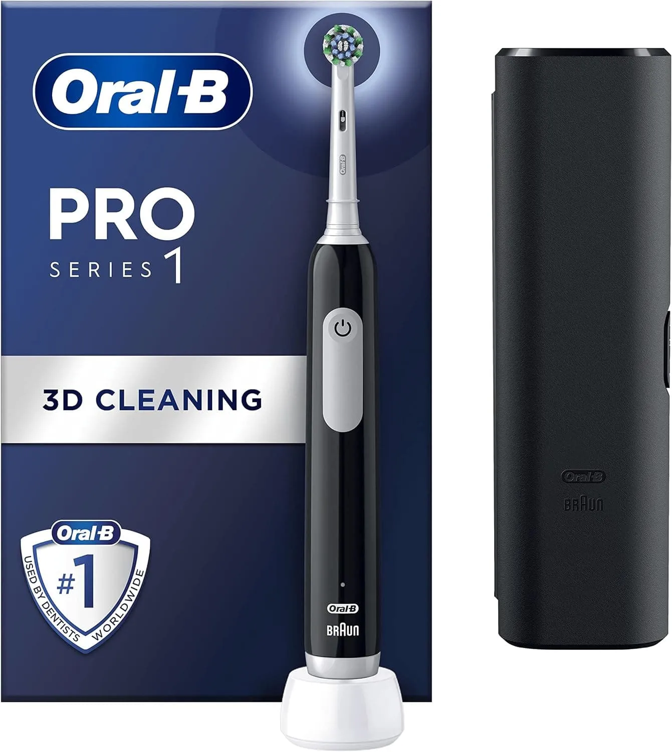 Oral-B Pro 1 Electric Toothbrush With 3D Cleaning, Gifts For Women / Men, 1 Toothbrush Head & Travel Case, Gum Pressure Control, 2 Pin UK Plug, Black