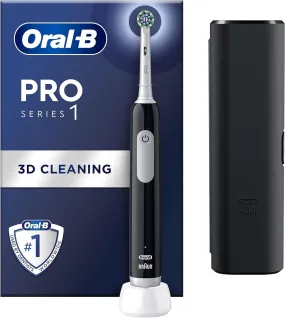 Oral-B Pro 1 Electric Toothbrush With 3D Cleaning, Gifts For Women / Men, 1 Toothbrush Head & Travel Case, Gum Pressure Control, 2 Pin UK Plug, Black