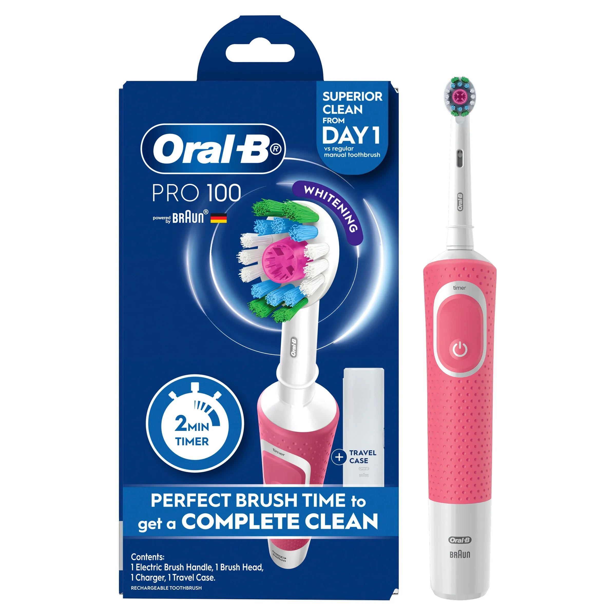 Oral-B Pro 100 3D White Polish Whitening Pink Electric Toothbrush