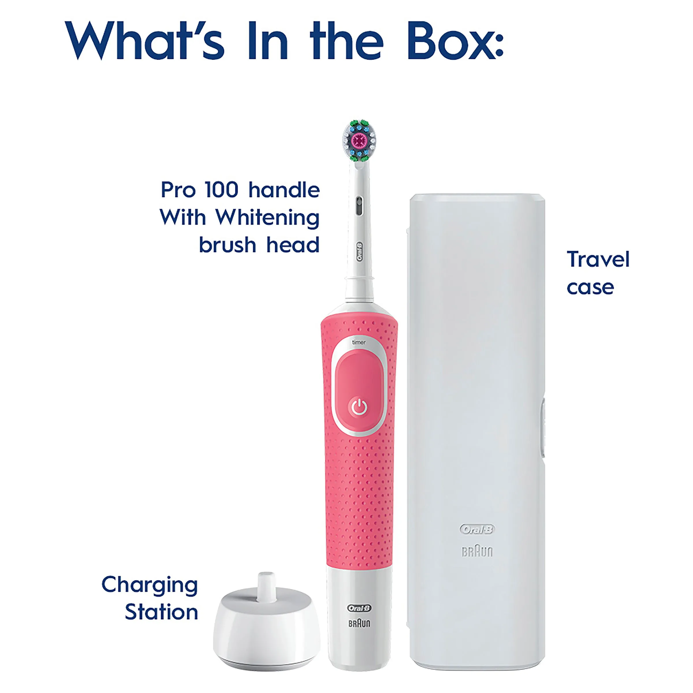 Oral-B Pro 100 3D White Polish Whitening Pink Electric Toothbrush