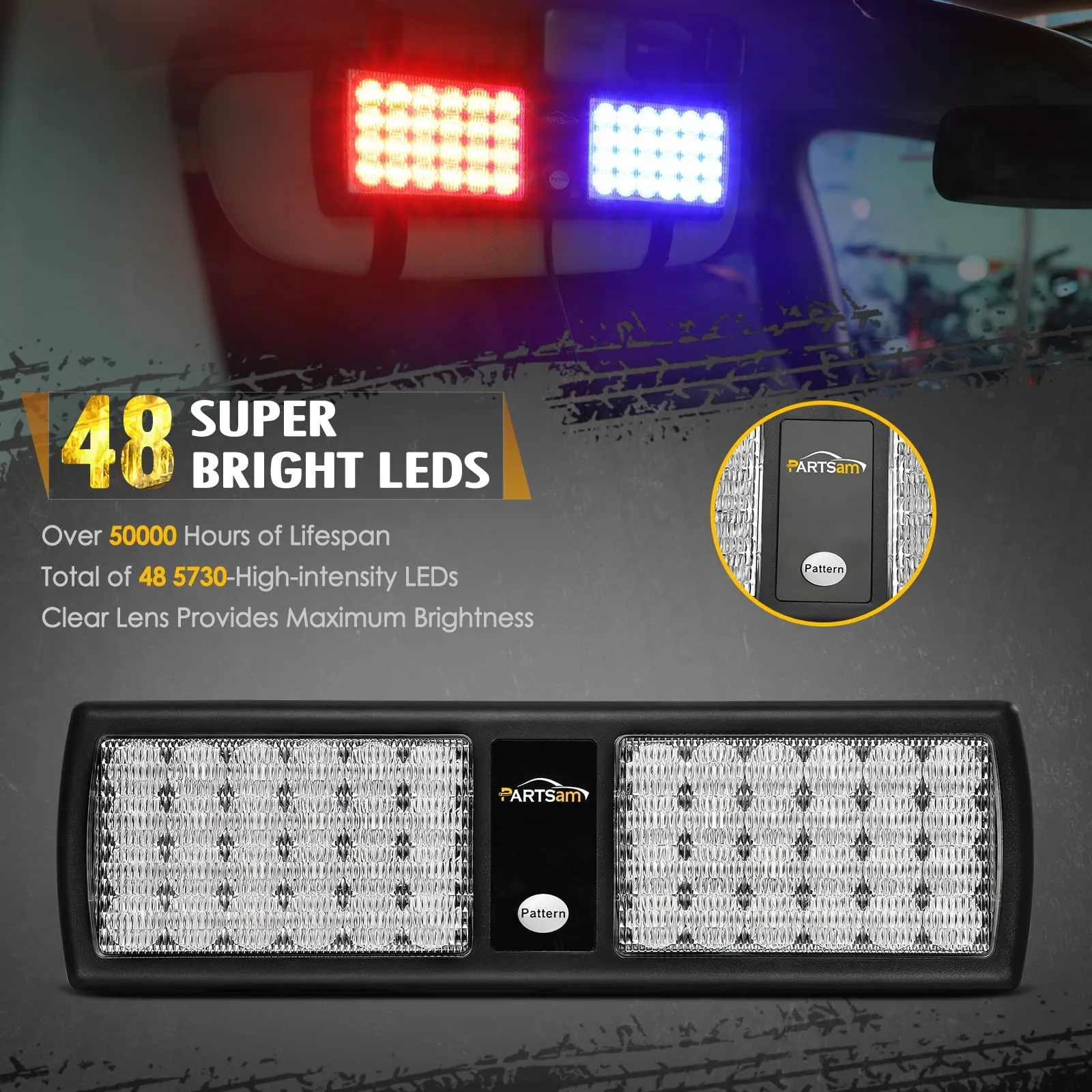 Partsam Red/Blue 48LED Visor Emergency Strobe Lights