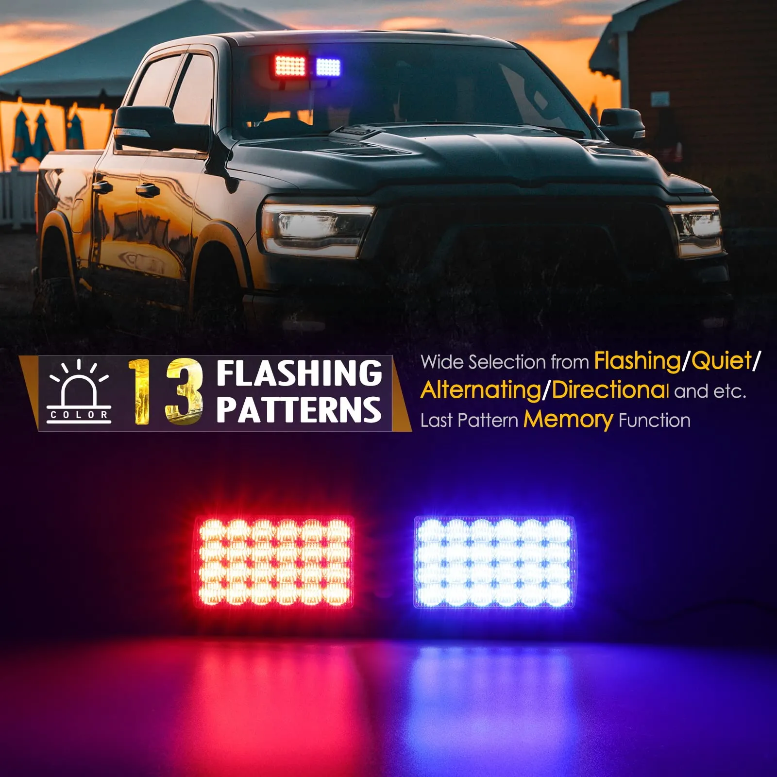 Partsam Red/Blue 48LED Visor Emergency Strobe Lights