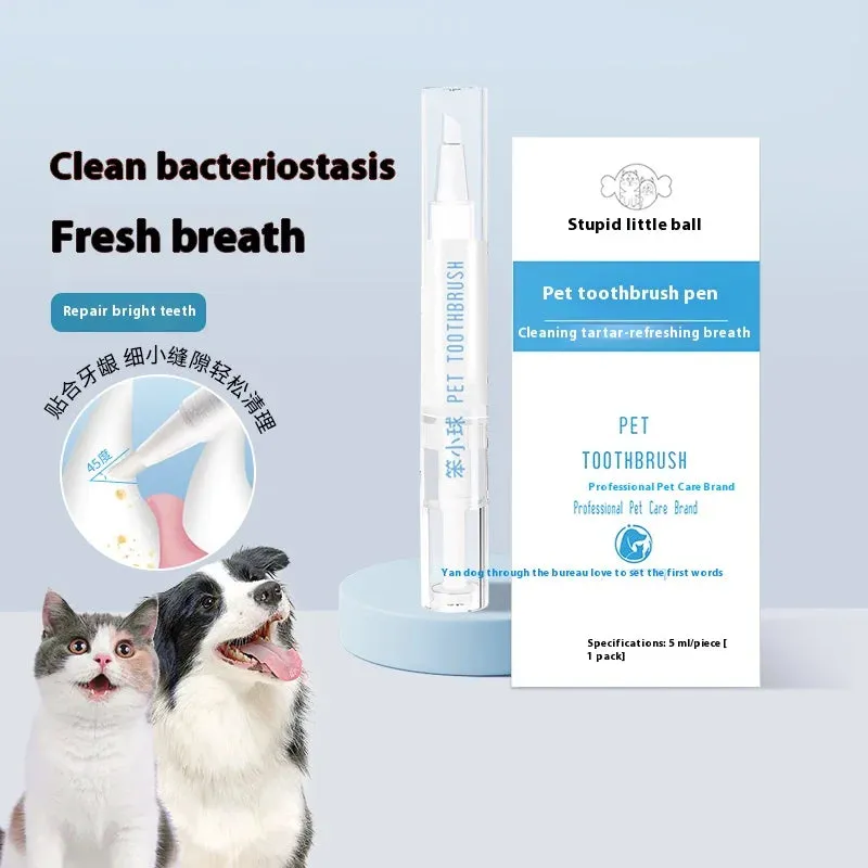 Pet Toothbrush Pen | Easy to Use Teeth Cleaning and Fresh Breath Tool for Cats | One-Brush Pet Toothbrush Set