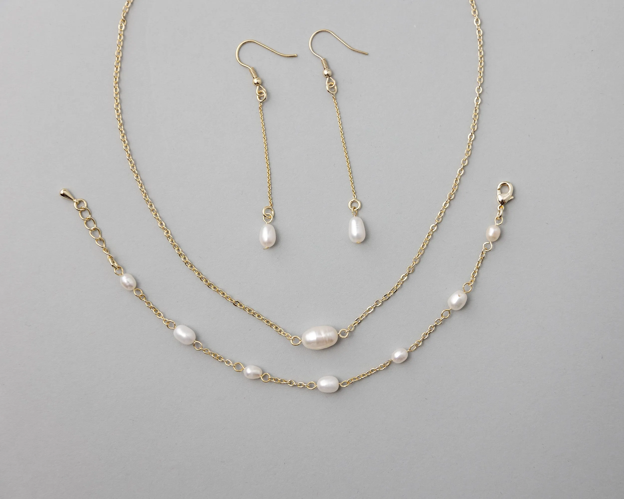 Petite Cultured Pearl Necklace Earrings and Bracelet