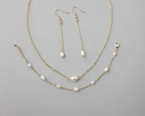 Petite Cultured Pearl Necklace Earrings and Bracelet