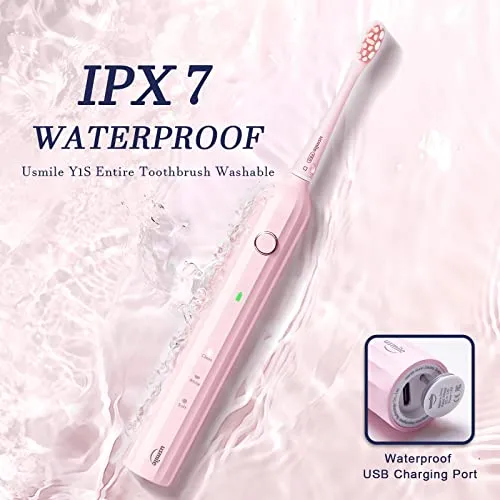 Pink Rechargeable Electric Sonic Toothbrush w/Smart Timer, Whitening Brush & Travel Case