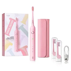 Pink Rechargeable Electric Sonic Toothbrush w/Smart Timer, Whitening Brush & Travel Case