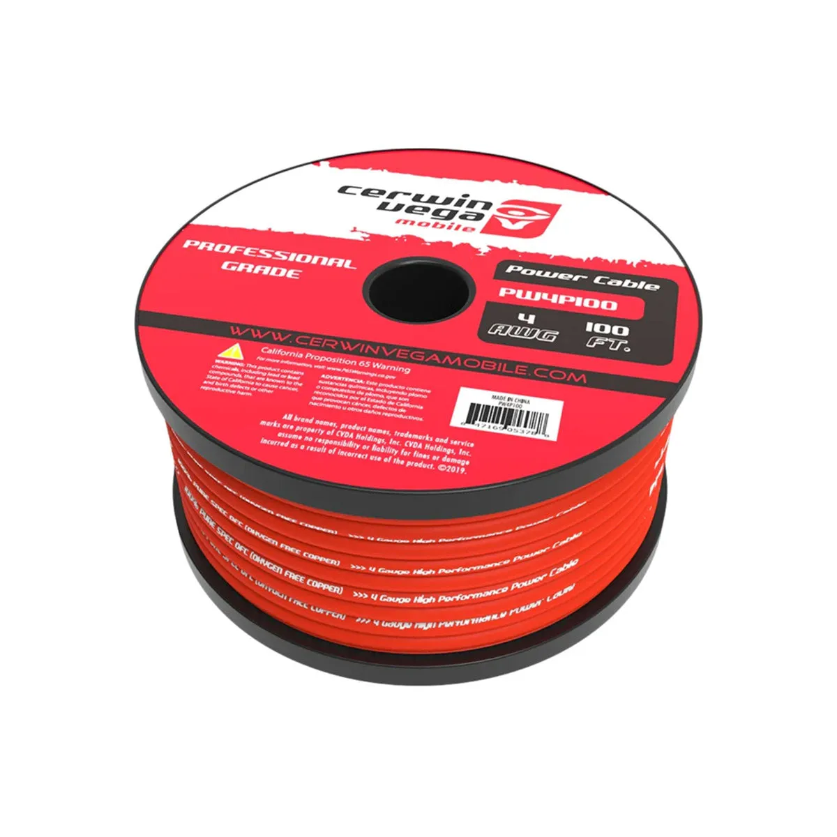 Power Wire 4 Gauge, OFC, Frost Red 100FT Spool - PW4P100