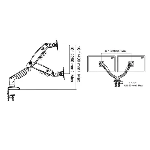 Premium Dual Monitor Mechanical Gas Spring Monitor Arm -  SH F160 (Fits Most 17" ~ 27")