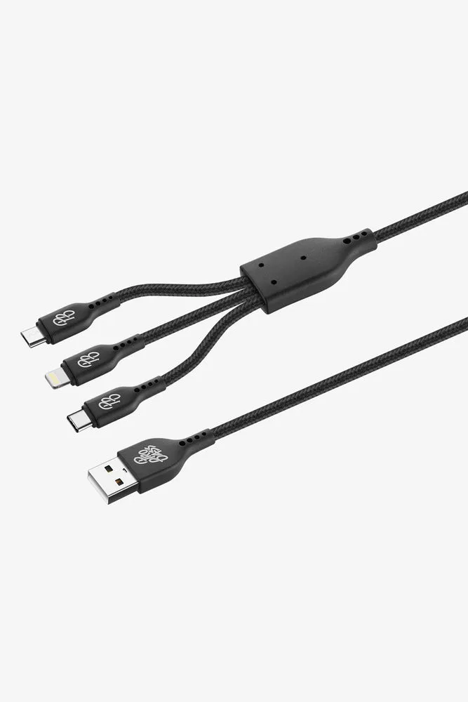 Pro Bass Braided 3-In-1 Charge Cable Black