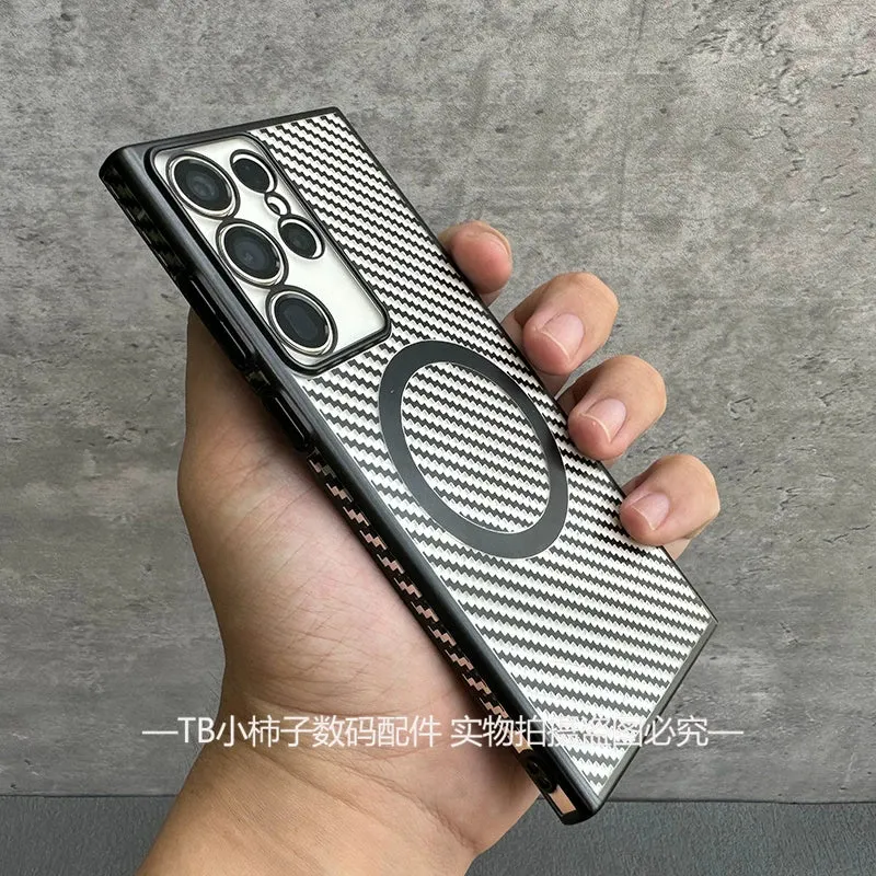 Samsung S24u Electroplated Carbon Fiber Protective Cover Magnetic Suction