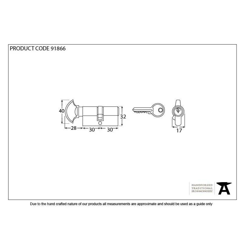 Satin Chrome 30/30 Euro Cylinder/Thumbturn | From The Anvil