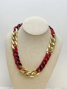 Shiny Gold Link Acrylic Necklace - Maroon