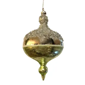 Silver Glitter and Green Frosted Ornament - Finial