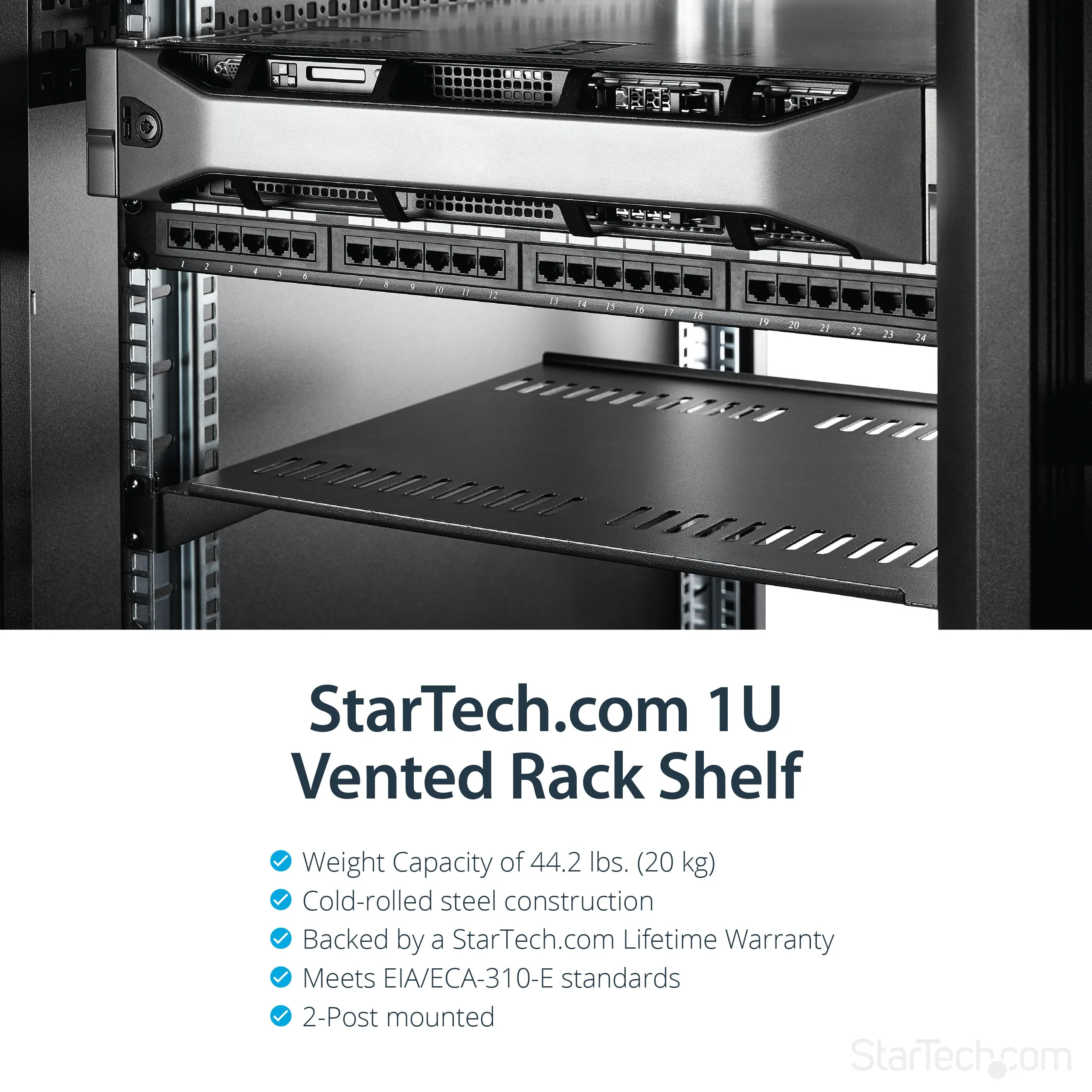 Startech.Com 1U Vented Server Rack Cabinet Shelf, 16In Deep Fixed Cantilever Tray, Rackmount Shelf For 19" Av/Data/Netwo