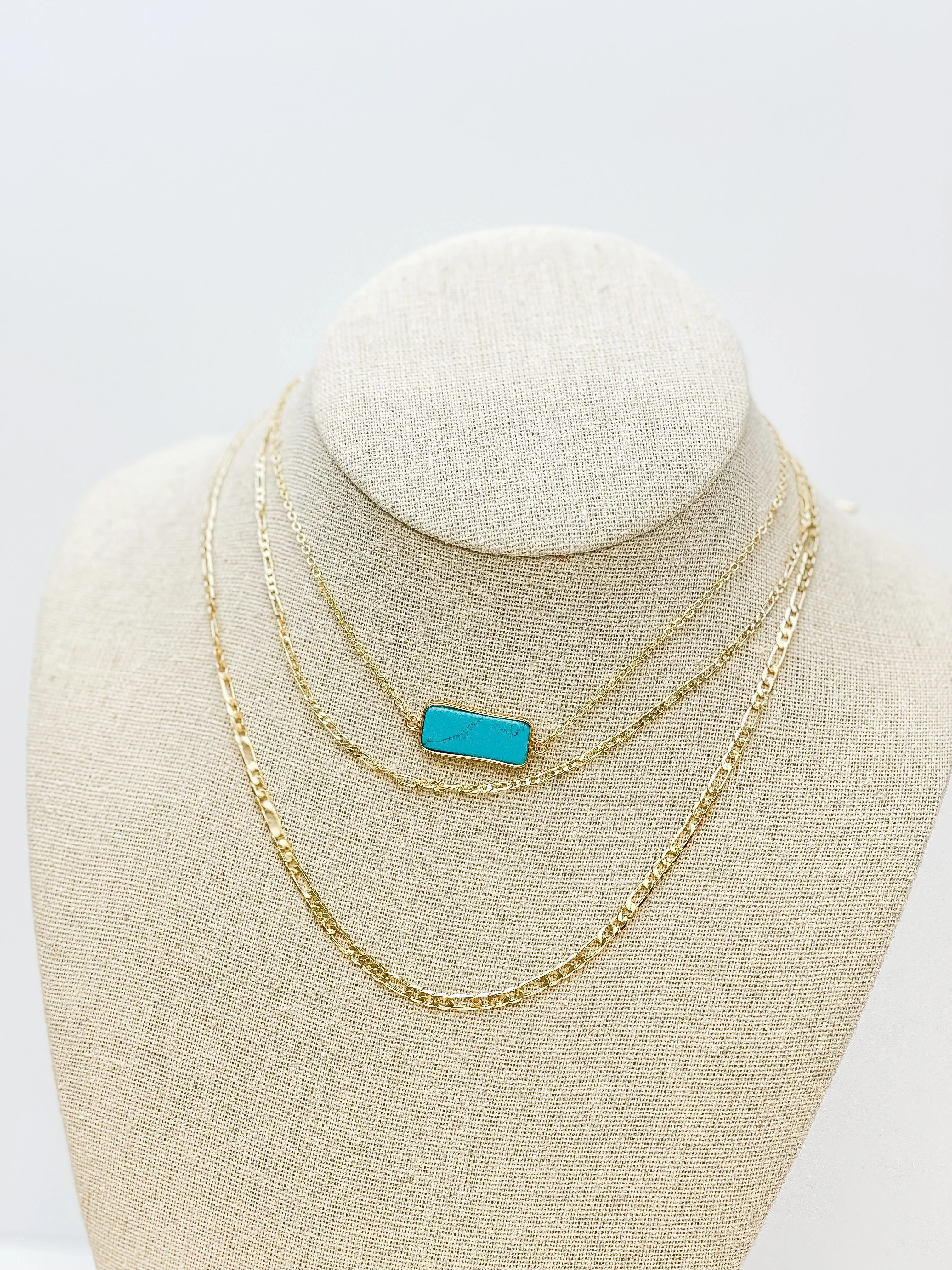 Stone Gold Layered Necklace - Turquoise