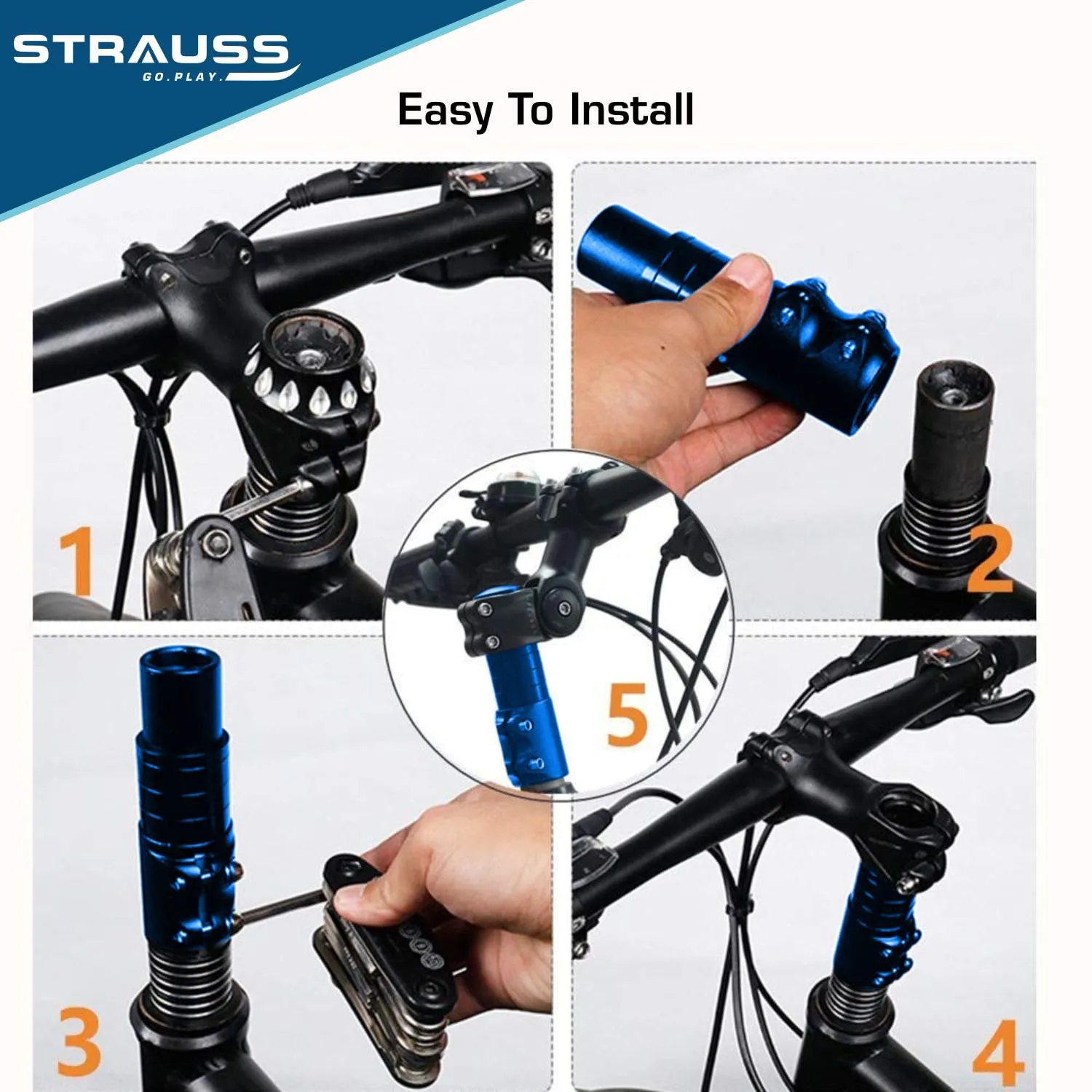 STRAUSS Cycle Handlebar | Cycle Heads Up Stem Riser Adaptor | Cycle Handle Extension | Cycle Accessories | Adjustable Cycle Handle Bar Stem Raiser | Enhanced Control and Stability, (Blue)