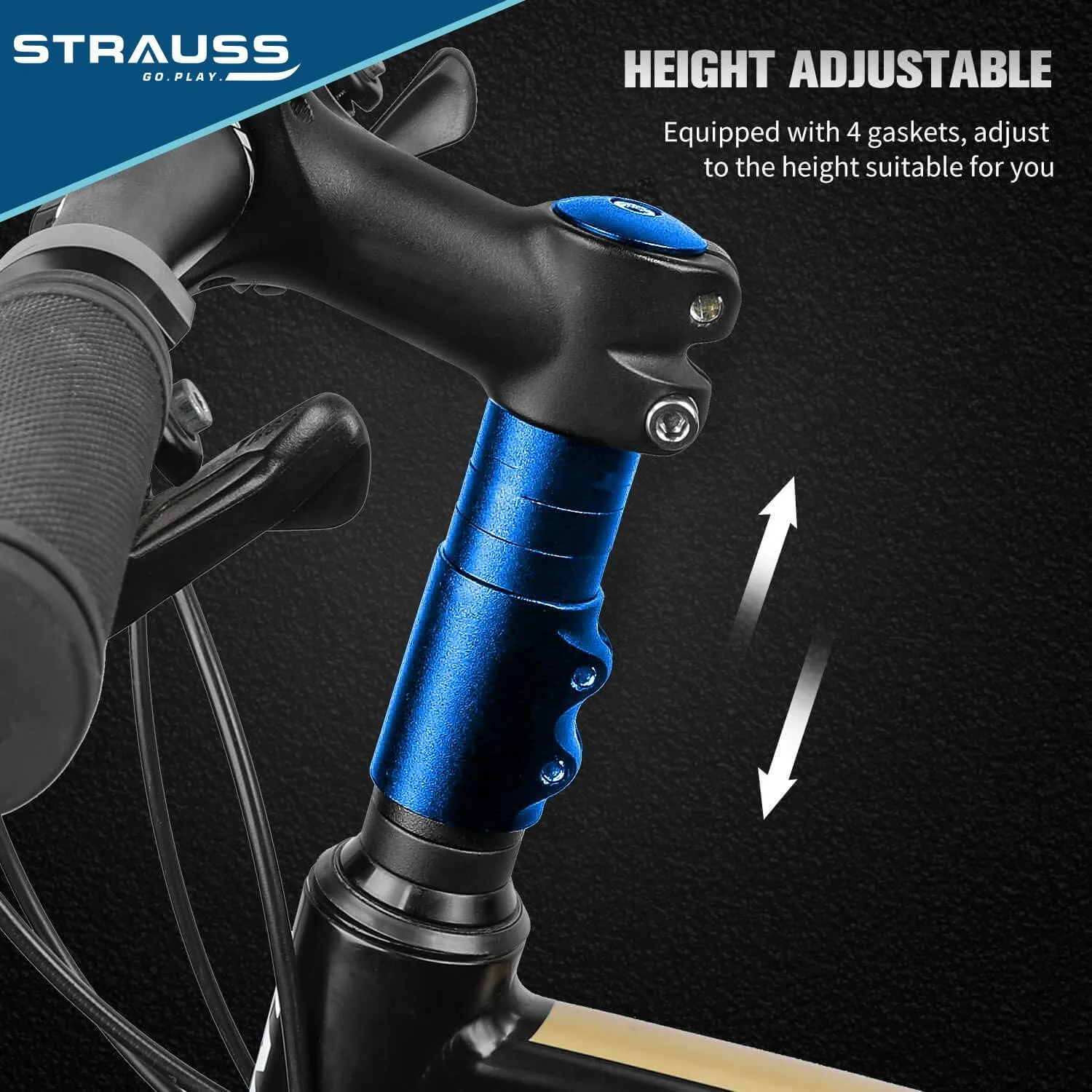 STRAUSS Cycle Handlebar | Cycle Heads Up Stem Riser Adaptor | Cycle Handle Extension | Cycle Accessories | Adjustable Cycle Handle Bar Stem Raiser | Enhanced Control and Stability, (Blue)