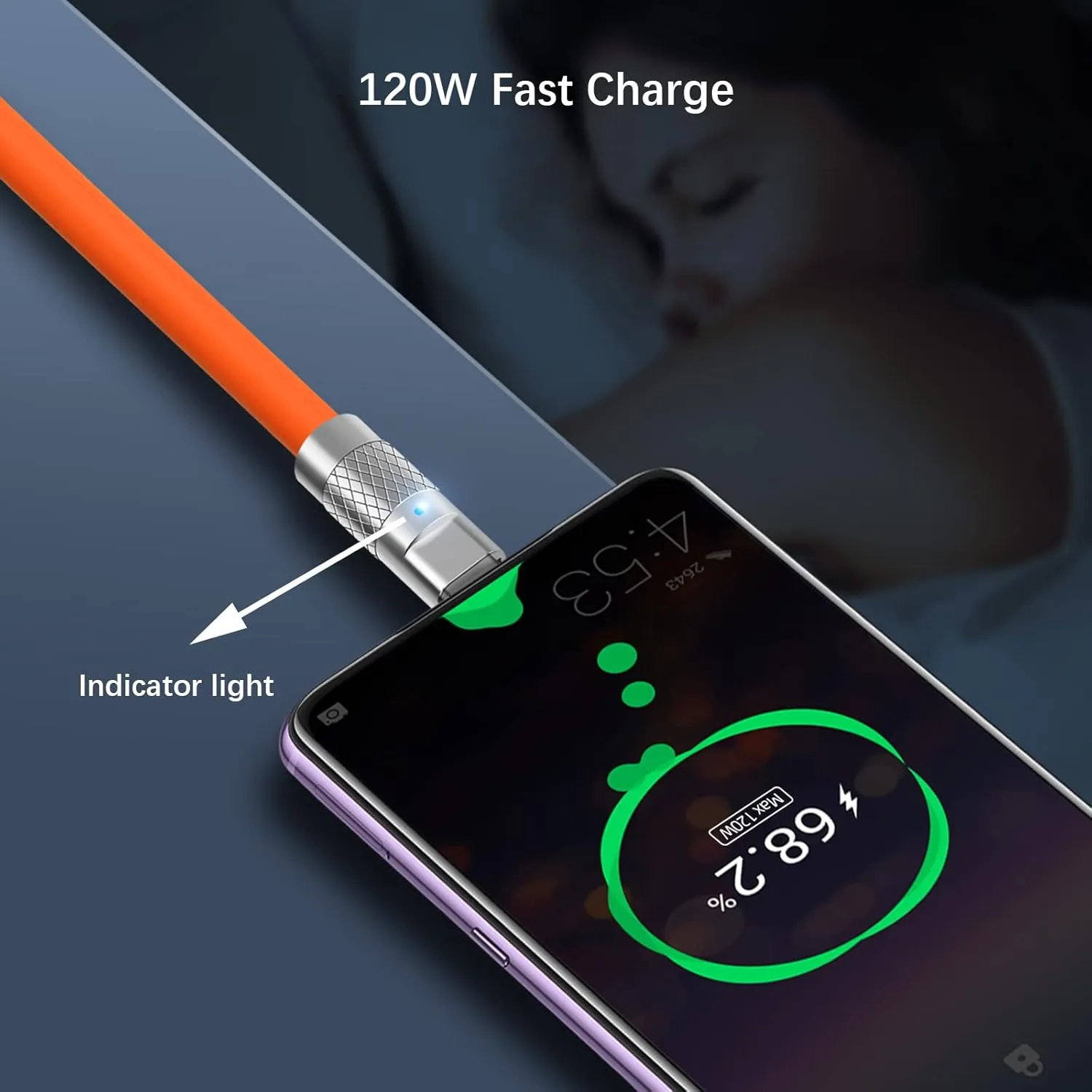 Super Fast Charging Cable, USB-C Liquid Silicone Ultra Soft 120W (1 Pc)