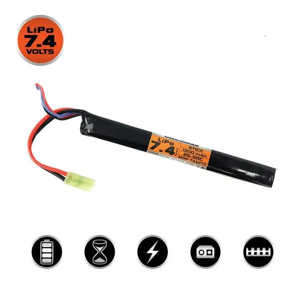 Valken 7.4v 1300mAh Stick 25/50C Lipo Battery